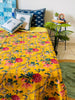 Cotton Kantha Quilt/Bedspread/Coverlet/Throw - Royal Yellow Floral Hand stitched Kantha Quilt