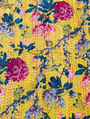 Cotton Kantha Quilt/Bedspread/Coverlet/Throw - Royal Yellow Floral Hand stitched Kantha Quilt