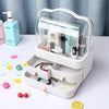 Cosmetics Storage Boxes Portable Dust-proof Makeup Jewelry Case Desktop Drawer(White-Pink)