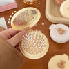 Folding Travel Comb with Mirror Air Cushion Comb Portable Airbag Massage Hair Brush(Coffee)