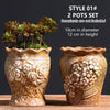 Ceramic Clay Pottery Pots Set Succulent Flower Planter Series 02(Style 01# 2 Pots Set)