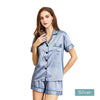 2pc satin short women pajamas set small dusty blue