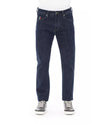 Logo Button Regular Man Jeans with Tricolor Insert and Contrast Stitching W40 US Men