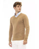 Fine Ribbed Knit V-neck Sweater with Long Sleeves 52 IT Men