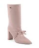 Pointed Toe Bow Short Boot with Gold Logo Detail - 39 EU