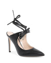 Pointed Toe Leather Mule with Bow and Stiletto Heel - 38 EU