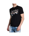 Black Graphic Print Cotton T-Shirt M Men