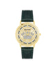 Gold Fashion Quartz Watch with Green Leatherette Strap One Size Women