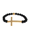 Authentic NIALAYA Bracelet with Matte Onyx Beads and CZ Diamond Cross M Women