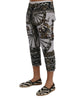 Dragon Print Capri 3/4 Pants Trousers with Logo Details 48 IT Men