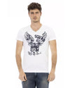 Short Sleeve T-shirt with V-neck and Front Print M Men