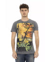 Short Sleeve T-Shirt with Round Neck and Front Print XL Men