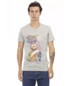 Short Sleeve T-shirt with V-neck and Front Print M Men