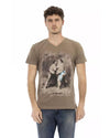 Short Sleeve V-Neck T-Shirt with Front Print 2XL Men