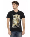 Short Sleeve V-Neck T-shirt with Front Print 3XL Men