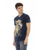 Short Sleeve T-shirt with V-neck and Front Print 3XL Men