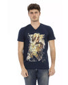 Short Sleeve T-shirt with V-neck and Front Print L Men