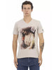 Short Sleeve V-Neck T-Shirt with Front Print 2XL Men