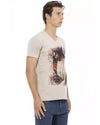 Short Sleeve V-Neck T-Shirt with Front Print 2XL Men