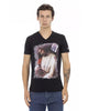 V-neck Short Sleeve T-shirt with Front Print 2XL Men