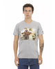 Short Sleeve T-shirt with V-neck and Front Print M Men