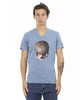 Short Sleeve T-shirt with V-neck and Front Print M Men