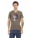 Short Sleeve V-neck T-shirt with Front Print XL Men