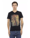 Short Sleeve V-Neck T-Shirt with Front Print 2XL Men