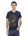 Short Sleeve T-shirt with V-neck and Front Print L Men