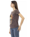 Short Sleeve V-Neck T-Shirt with Front Print S Women