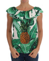 Cap Sleeve Blouse Top with Ruffled Neckline and Sequined Pineapple Embroidery 36 IT Women