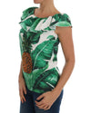 Cap Sleeve Blouse Top with Ruffled Neckline and Sequined Pineapple Embroidery 36 IT Women