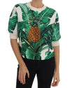 DOLCE &amp; GABBANA Enchanted Sicily Short Sleeve Sweater with Sequined Pineapple Embroidery 38 IT Women