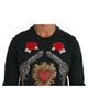 Dolce &amp; Gabbana Green Cotton Crystal Heart Roses Embroidered Pullover Sweater 48 IT Men