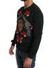 Dolce &amp; Gabbana Green Cotton Crystal Heart Roses Embroidered Pullover Sweater 52 IT Men