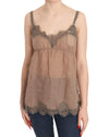 Brown Lace Spaghetti Strap Plunging Top Blouse 44 IT Women