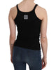 Sleeveless Black Cotton Blouse with Spaghetti Straps 42 IT Women