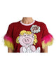 New Dolce &amp; Gabbana Short Sleeves Crew Neck T-shirt with Pig Print Embroidery 40 IT Women