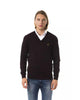 Embroidered V-neck Sweater in Extrafine Wool Merinos L Men