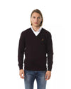 Embroidered V-neck Sweater in Extrafine Wool Merinos M Men