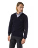 Embroidered V-neck Sweater in Extrafine Merino Wool M Men