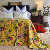 Mustard Peony Kantha Bedspread Coverlet - Mustard (King - 228 cm x 274 cm)