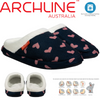 ARCHLINE Orthotic Slippers Slip On Scuffs Pain Relief Moccasins - Navy with Hearts