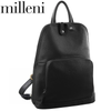 Milleni Womens Twin Zip Backpack Nappa Italian Leather Travel Bag - Black