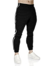 Mens Fleece Skinny Track Pants Jogger Gym Casual Sweat Trackies Warm Trousers - Black/White Stripe - M