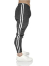 Mens Fleece Skinny Track Pants Jogger Gym Casual Sweat Trackies Warm Trousers - Charcoal Marle/White Stripe - S