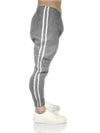 Mens Fleece Skinny Track Pants Jogger Gym Casual Sweat Trackies Warm Trousers - Grey Marle/White Stripe - L