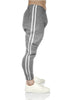 Mens Fleece Skinny Track Pants Jogger Gym Casual Sweat Trackies Warm Trousers - Grey Marle/White Stripe - L