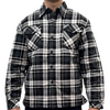 Mens QUILTED FLANNELETTE SHIRT 100% COTTON Flannel Jacket Padded Long Sleeve - Black/Charcoal/White (Quilted) - S