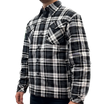 Mens QUILTED FLANNELETTE SHIRT 100% COTTON Flannel Jacket Padded Long Sleeve - Black/Charcoal/White (Quilted) - S